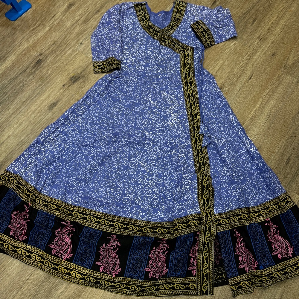 Angrakha Pakistani dress one piece. Block print gown